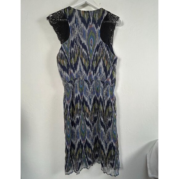 Sundance Womens Textured Ikat Print Silk Dress XL Multicolor Lace Cap Sleeves - Picture 2 of 11